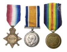 WW1 pair of medals comprising British War Medal and 1914-15 Star awarded to 1440 Pte. J. Wood Lan. F