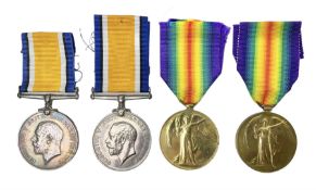 Two pairs of WW1 medals comprising British War Medal and Victory Medal awarded to 2076 Pte. J.T. Rus