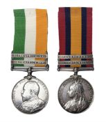 Boer War pair of medals comprising Queens South Africa Medal with two clasps for Paardeberg and Reli