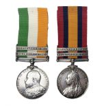 Boer War pair of medals comprising Queens South Africa Medal with two clasps for Paardeberg and Reli