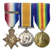 WW1 1914 �Mons Bar� medal trio comprising British War Medal