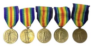 Five WW1 Lincolnshire Regiment Victory Medals awarded to 42327 Pte. T Davison; 29878 Pte. J.W. Simps