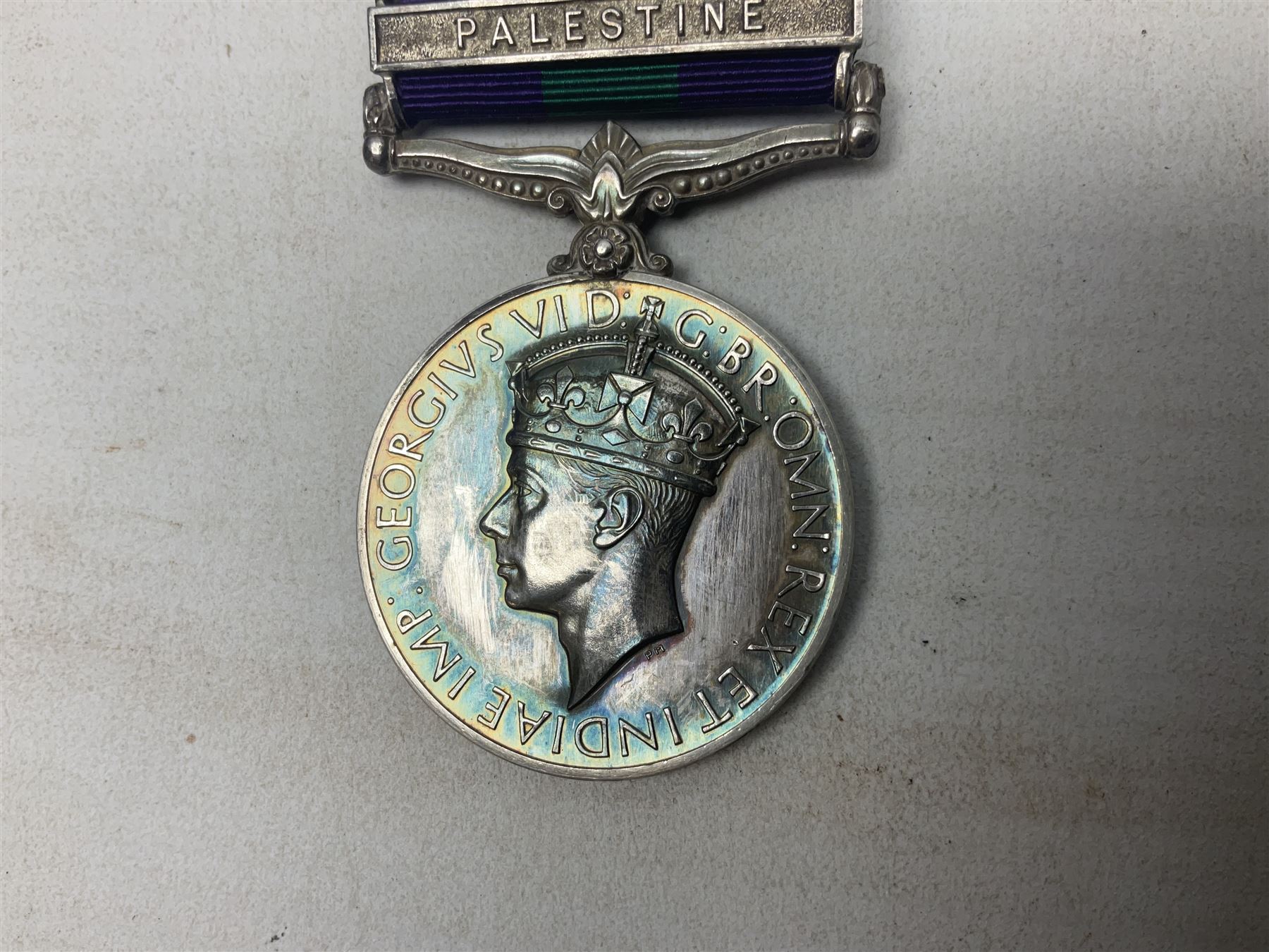 George VI General Service Medal with Palestine clasp awarded to 4700837 Cpl. J. Morley Linc. R.; wi - Image 2 of 8