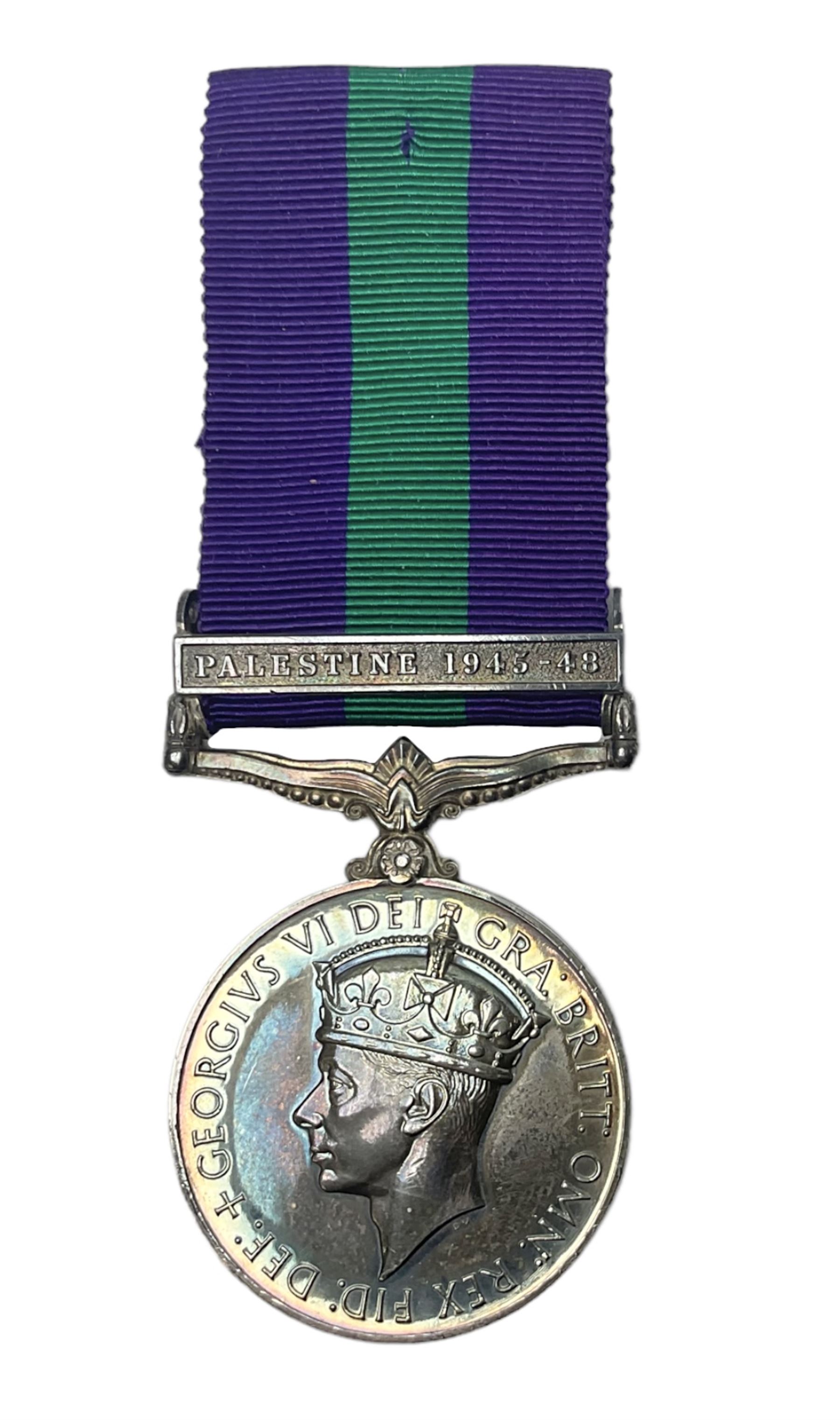 George VI General Service Medal with Palestine 1945-48 clasp awarded to 19117460 Pte. P. Tilmouth R.
