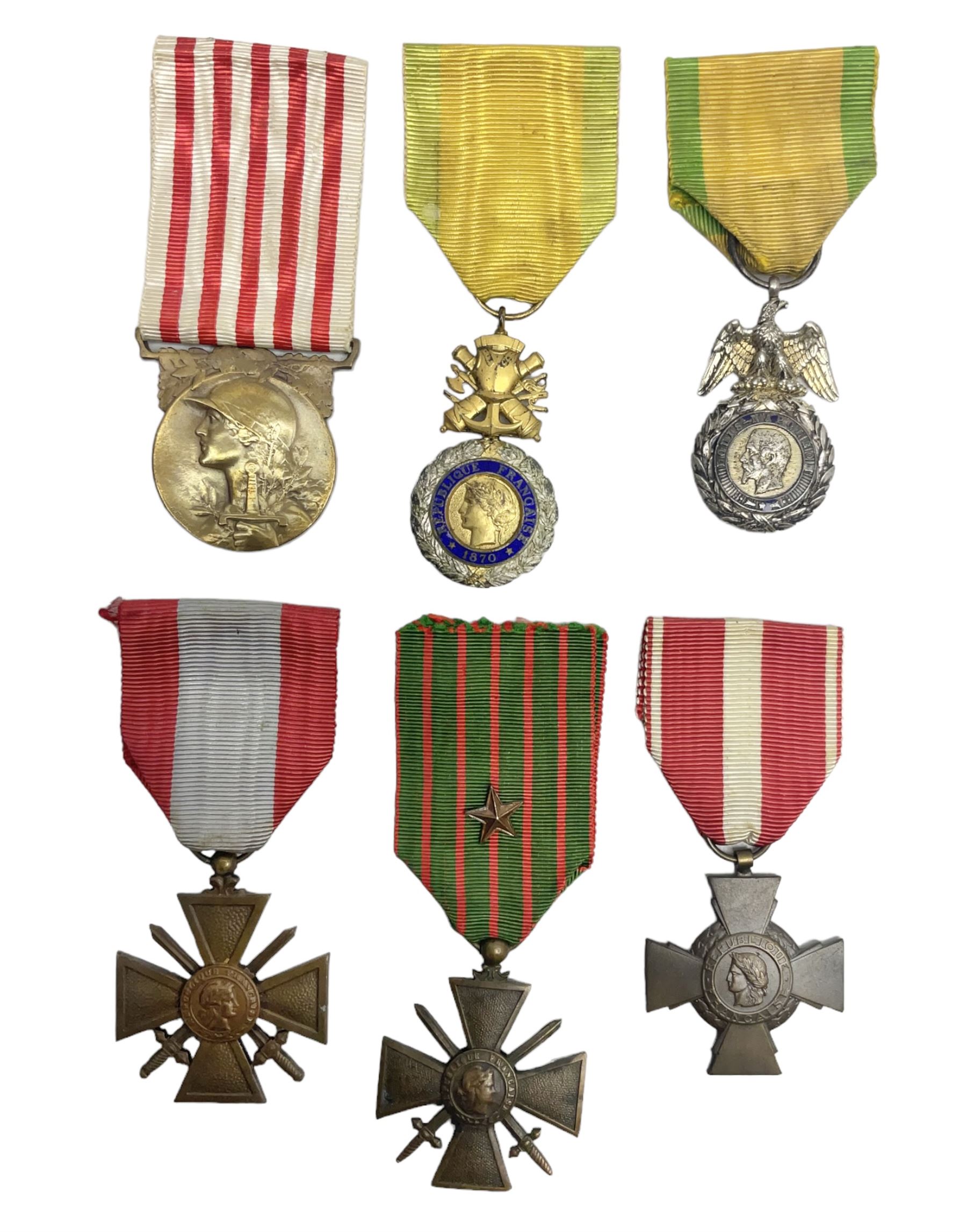 Six French medals - 2nd Empire Louis-Naploeon Medaille Militaire Valeur Et Discipline; 1870 3rd Repu