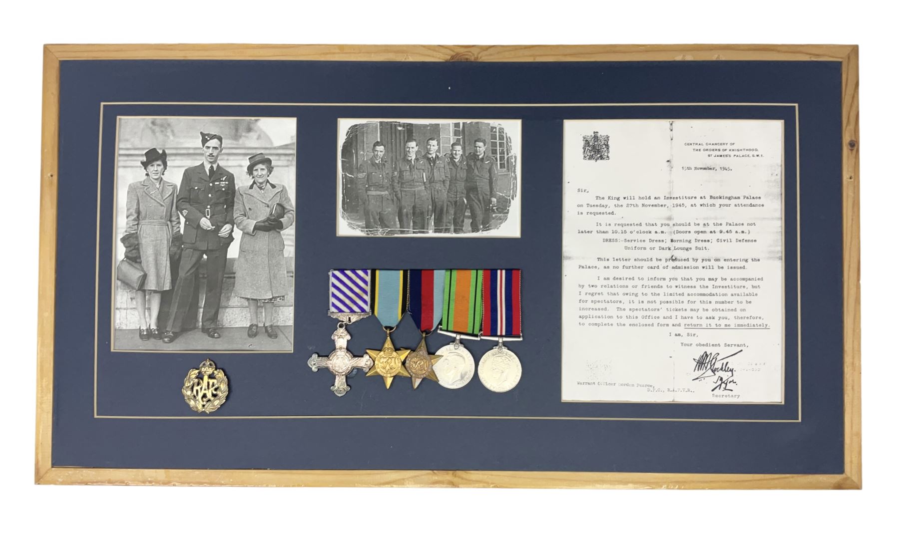 Warrant Officer Gordon Pearce D.F.C. R.A.F.V.R. - display of five medals comprising copy Distinguish