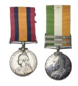 Kings South Africa Medal with two clasps for South Africa 1901 & 1902 awarded to 2694 Serjt. J. Camp