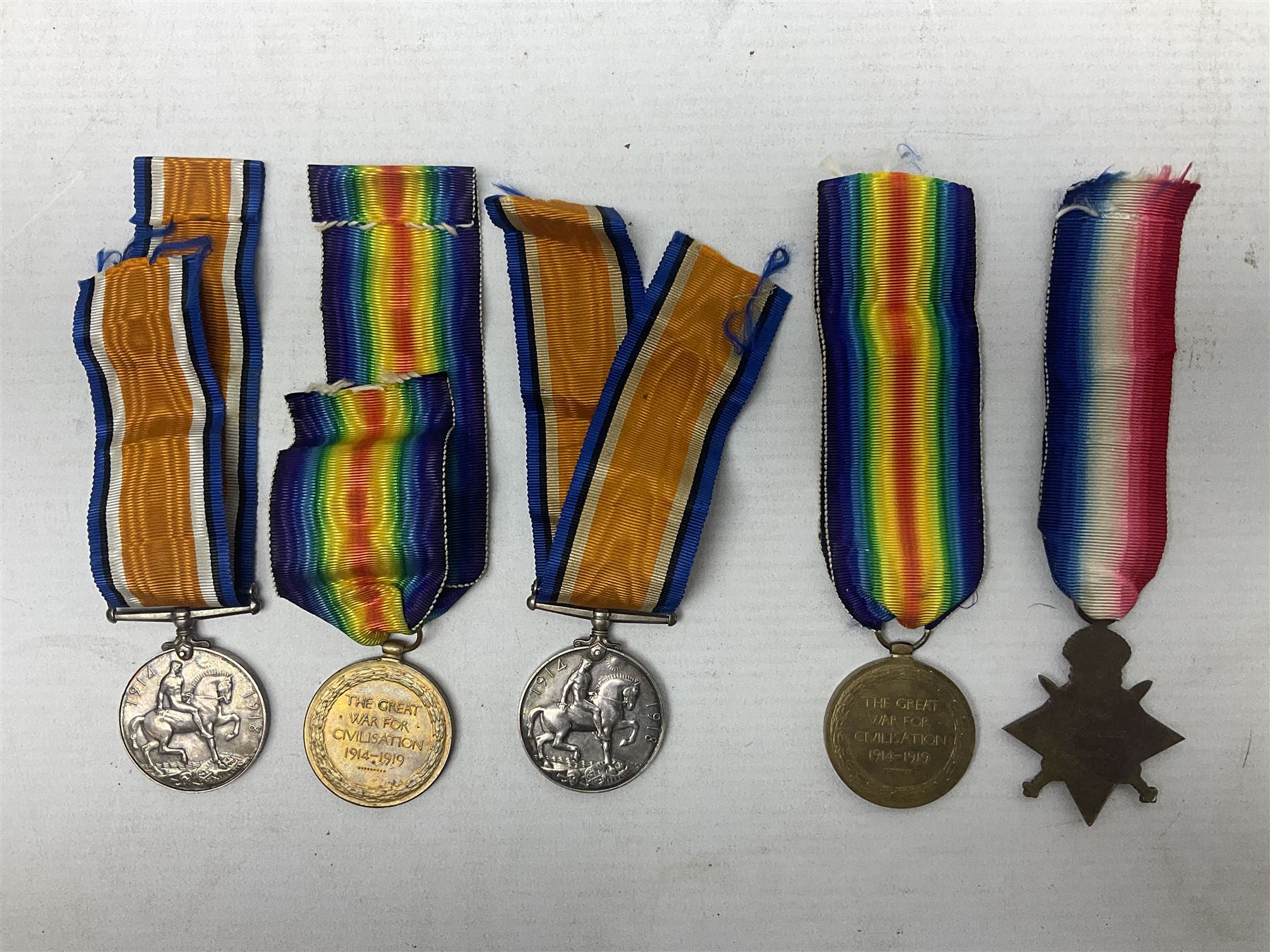 Family group of five WW1 medals for the East Yorkshire regiment comprising trio of 1914-15 Star - Image 8 of 13