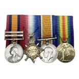 Boer War/WW1 group of four medals comprising Queens South Africa Medal with two clasps for South Afr