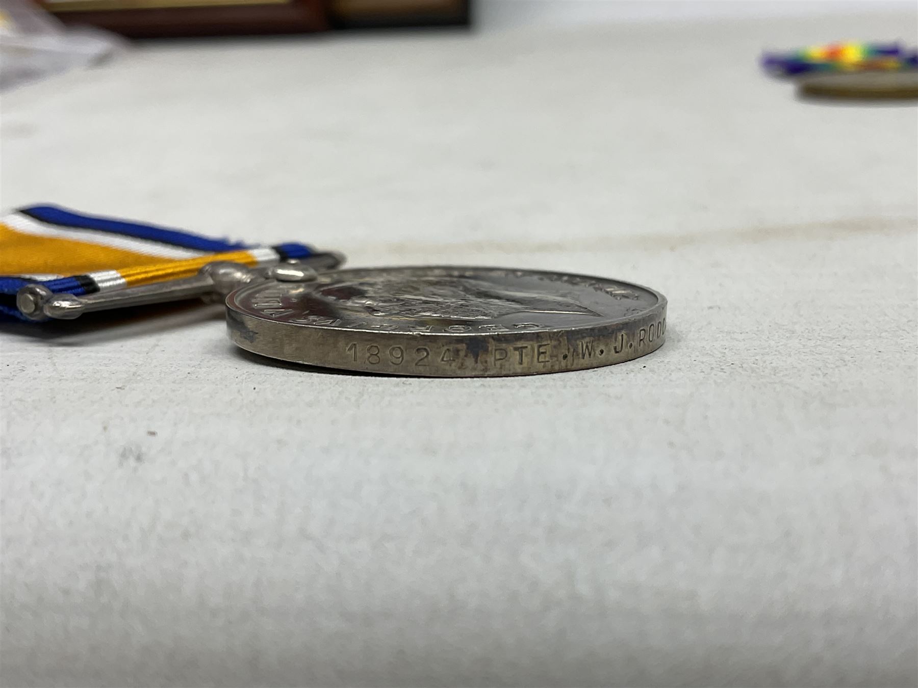 Two pairs of WW1 medals comprising British War Medal and Victory Medal awarded to 2076 Pte. J.T. Rus - Image 10 of 10