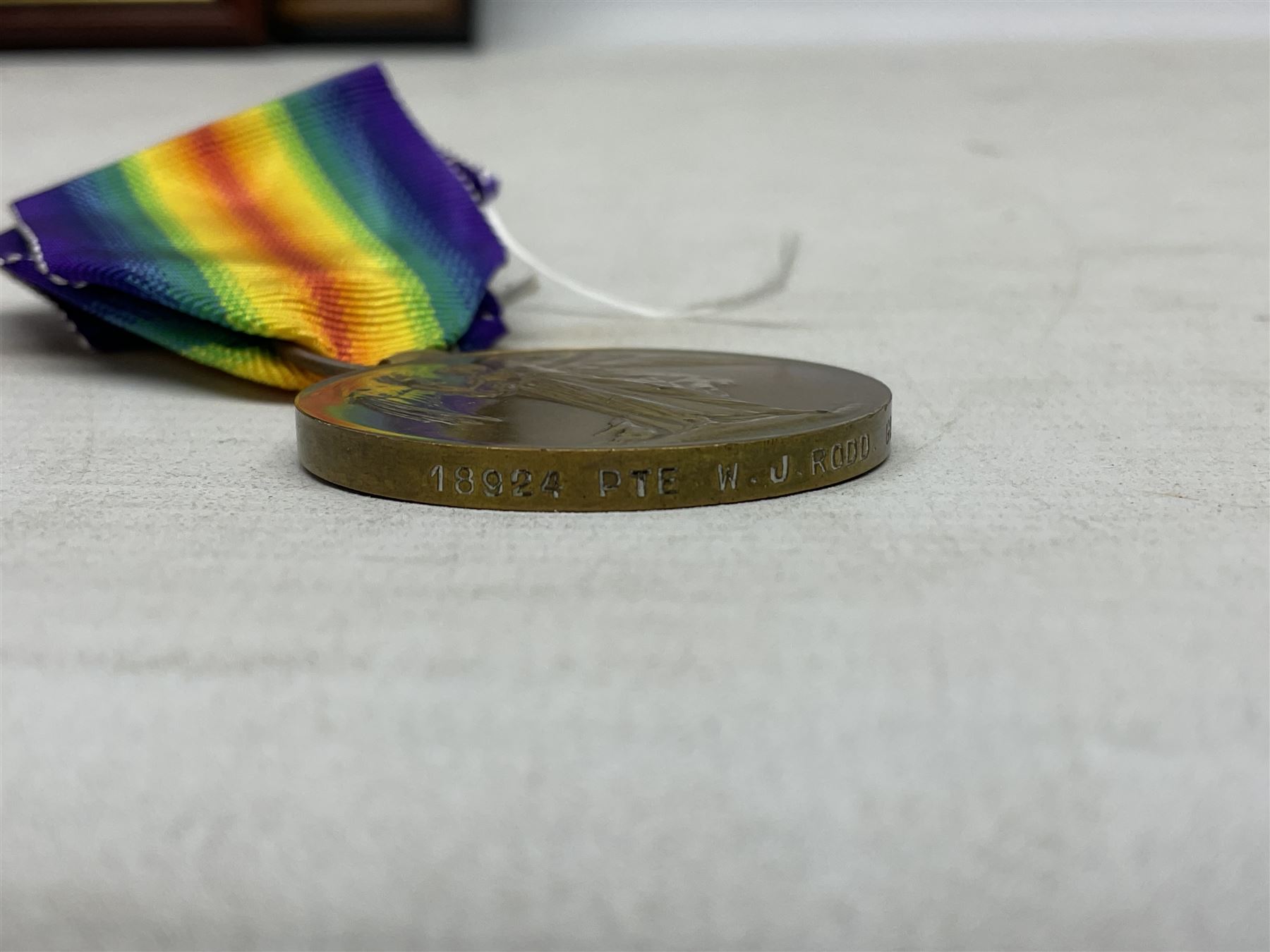 Two pairs of WW1 medals comprising British War Medal and Victory Medal awarded to 2076 Pte. J.T. Rus - Image 8 of 10