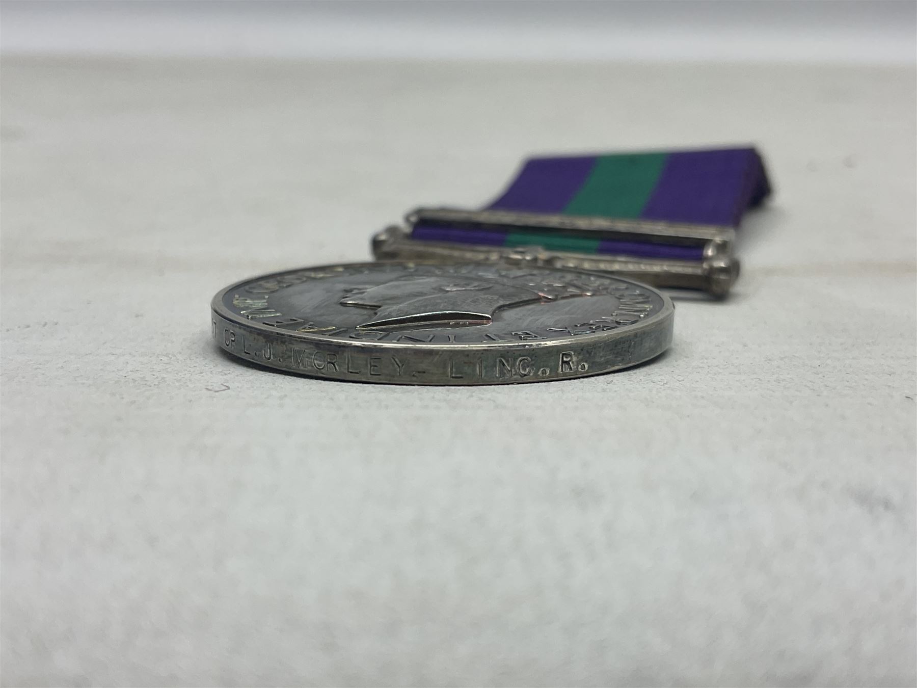 George VI General Service Medal with Palestine clasp awarded to 4700837 Cpl. J. Morley Linc. R.; wi - Image 7 of 8