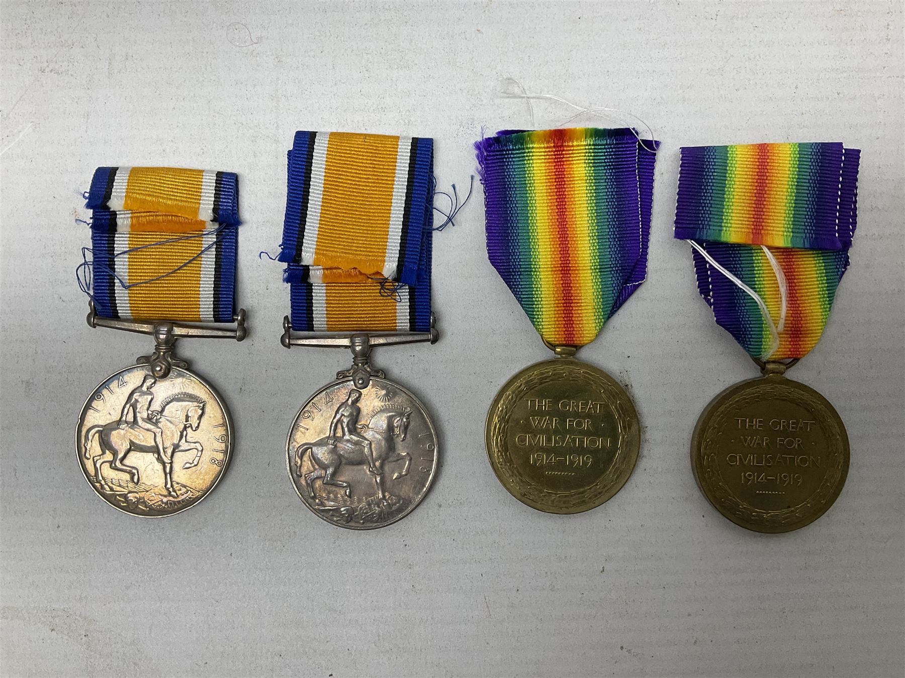 Two pairs of WW1 medals comprising British War Medal and Victory Medal awarded to 2076 Pte. J.T. Rus - Image 2 of 10