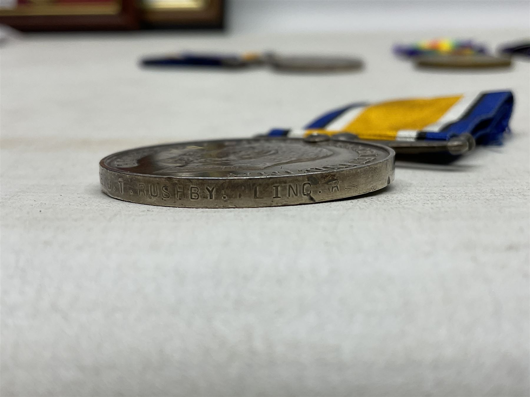 Two pairs of WW1 medals comprising British War Medal and Victory Medal awarded to 2076 Pte. J.T. Rus - Image 4 of 10