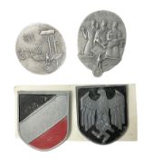 Two WW2 German 'tinnie' badges - Labour Day 1935 by Overhoff & Cie Ludenscheid & Labour Day 1936 by