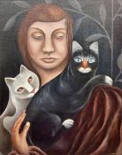 Jerzy Marek (Polish 1925-2014): 'Triangle' - Lady with Cats
