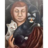 Jerzy Marek (Polish 1925-2014): 'Triangle' - Lady with Cats