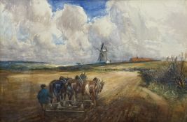 John Atkinson (Staithes Group 1863-1924): Working Horses Harrowing near Ugthorpe Mill