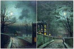 Walter Linsley Meegan (British c1860-1944): Leeds Street scenes by Moonlight