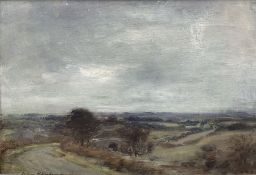 John Henderson (Scottish 1860-1924): Winter Moorland Landscape with Country Lane