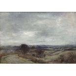 John Henderson (Scottish 1860-1924): Winter Moorland Landscape with Country Lane