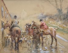 John Atkinson (Staithes Group 1863-1925): A Stirrup Cup before the Hunt on a Wet Winter Day