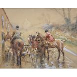 John Atkinson (Staithes Group 1863-1925): A Stirrup Cup before the Hunt on a Wet Winter Day