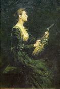 Paul Musin (Belgian 20th Century): Fashionable Lady in Green Playing Neapolitan Mandolin