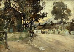 Joseph Milne (Scottish 1857-1911): Figure and Cart on Street