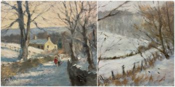 William Burns (British 1923-2010): 'Winter: Near Hackness Scarborough' and 'Going Home from Sledging
