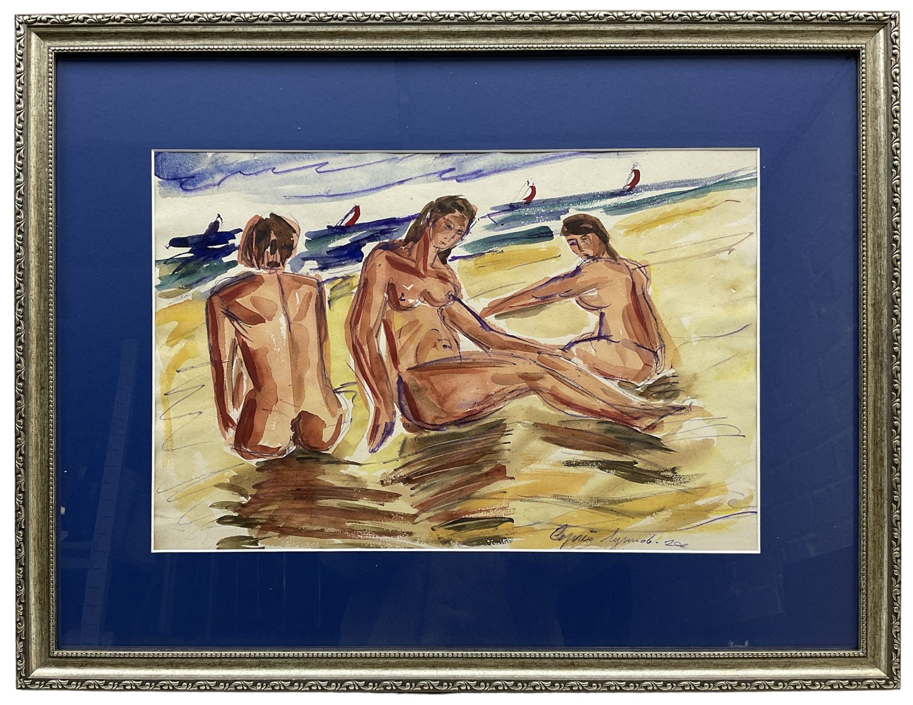 Sergie Luppov (Russian 1893-1977): Three Nude Women at the Beach - Image 2 of 4