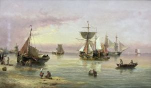 Henry Redmore (British 1820-1887): Fishing Boats and Sailing Vessels on the Shoreline in Calm Waters