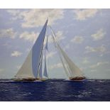 James Miller (British 1962-): J Class Yachts - 'Enterprise leads Shamrock V' - Sir Thomas Lipton's 5