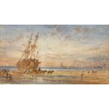 George Weatherill (British 1810-1890): Beached Sailing Vessel at Low Tide Upgang Whitby