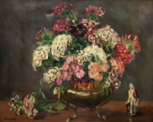 Philip Naviasky (Northern British 1894-1983): Still Life Bowl of flowers and Figurine