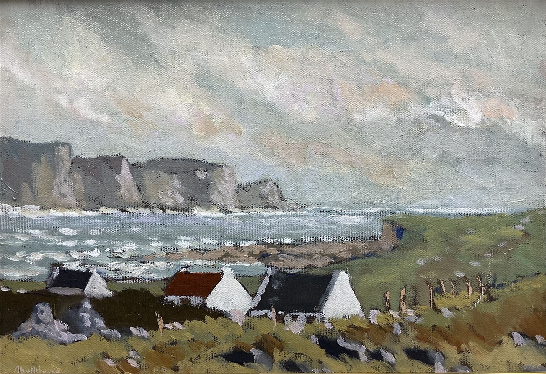 Alex McKenna (Irish 1943-): 'Cottages before Dooagh Head Achill Island'