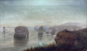 Robert Jobling (Staithes Group 1841-1923): Figures on the Clifftop overlooking Sea Stacks