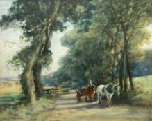 David S Robinson (British 19th/20th century): Horse and Cart on Country Lane