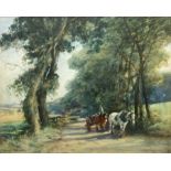 David S Robinson (British 19th/20th century): Horse and Cart on Country Lane