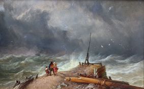 Thomas Sewell Robins (British 1810-1880): Family on the Cliff watching a Ship in Heavy Storm