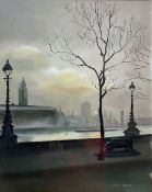 Steven Scholes (Northern British 1952-): 'The Oxo Tower from the Victoria Embankment'