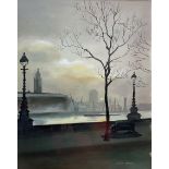 Steven Scholes (Northern British 1952-): 'The Oxo Tower from the Victoria Embankment'