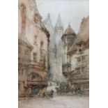 Paul Marny (French/British 1829-1914): Rouen Marketplace near Cathedral