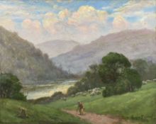 Owen Bowen (Staithes Group 1873-1967): Shepherdess and Sheep in the Wharfe Valley