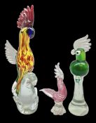 Three Murano style glass cockatoo parrots