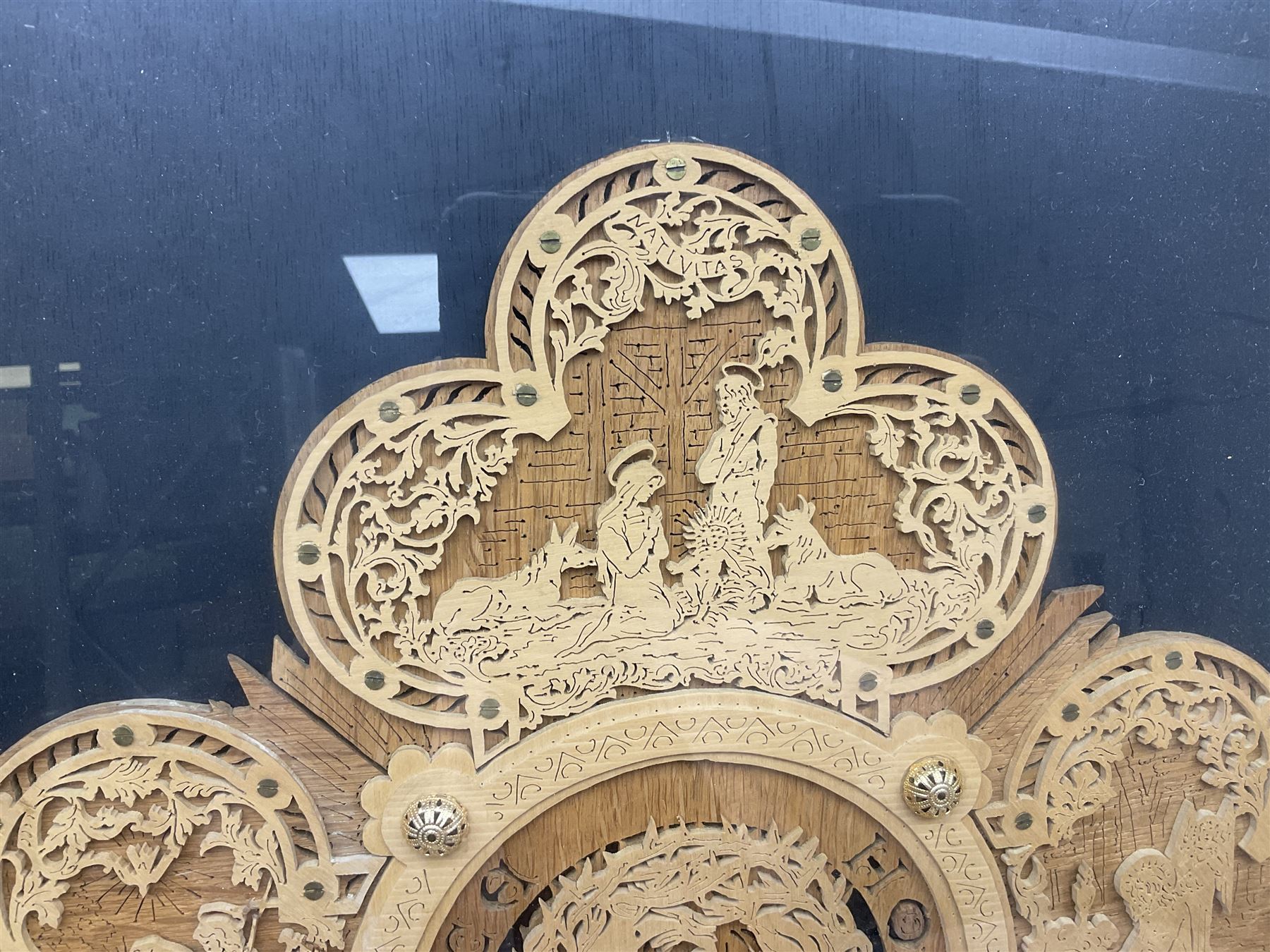 Cork carving of a religious cross depicting intricate scenes of various religious figures and motifs - Image 2 of 9