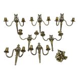 Set of six brass gilt wall sconces