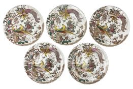 Five early 20th century Royal Crown Derby Olde Avesbury pattern dinner plates