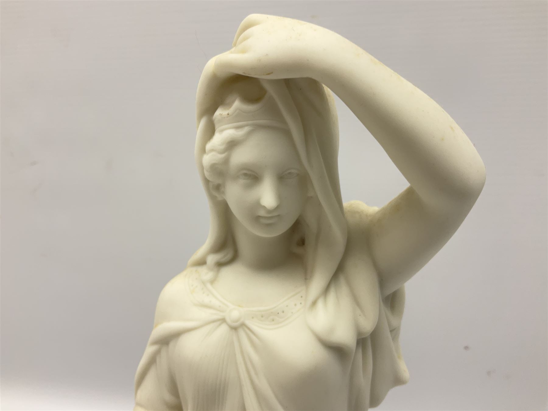 Parian ware figure of a woman in classical dress with one hand raised - Image 2 of 8