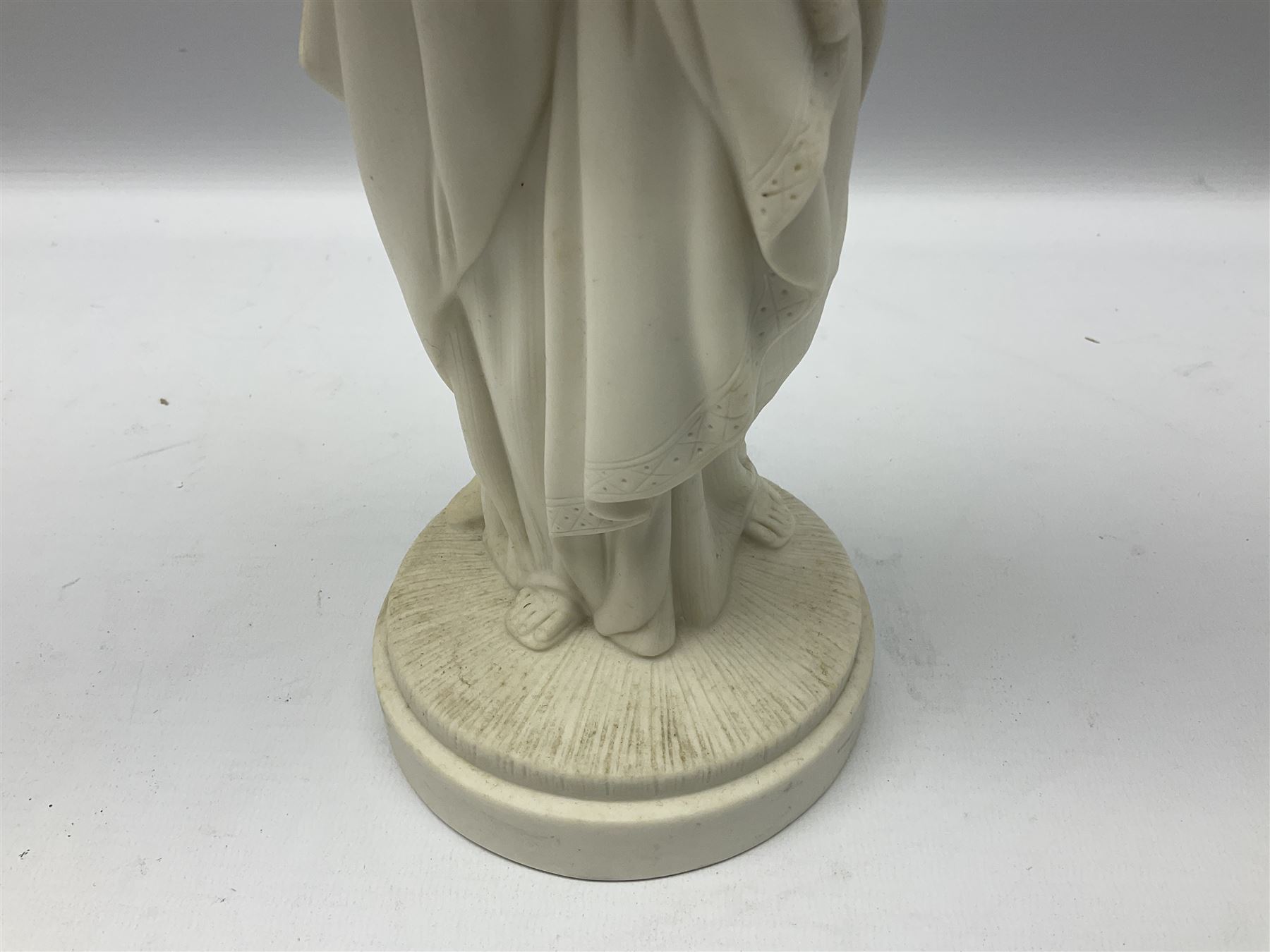Parian ware figure of a woman in classical dress with one hand raised - Image 4 of 8
